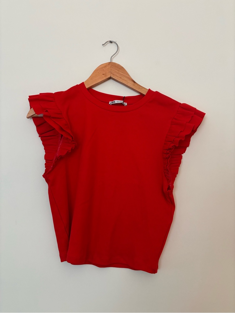 Zara Red Ruffle Sleeve Tee